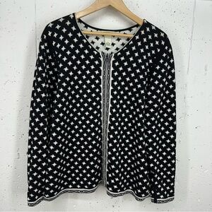 Orvis Women’s size XL Black & White Stars Zip Up Cardigan Sweater